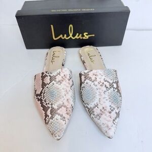Lulus Lorena Blush Snake Print Pointed Toe Slides Size 8.5 New In Box